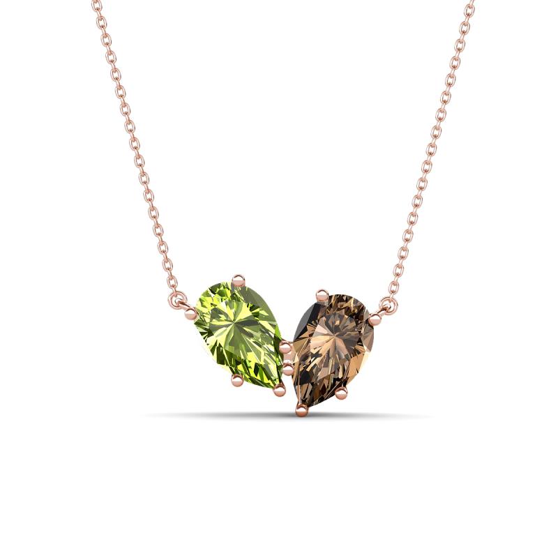Zemi 1.45 ctw Pear Shape Peridot and Smoky Quartz (7x5 mm) Toi Et Moi Pendant Necklace 