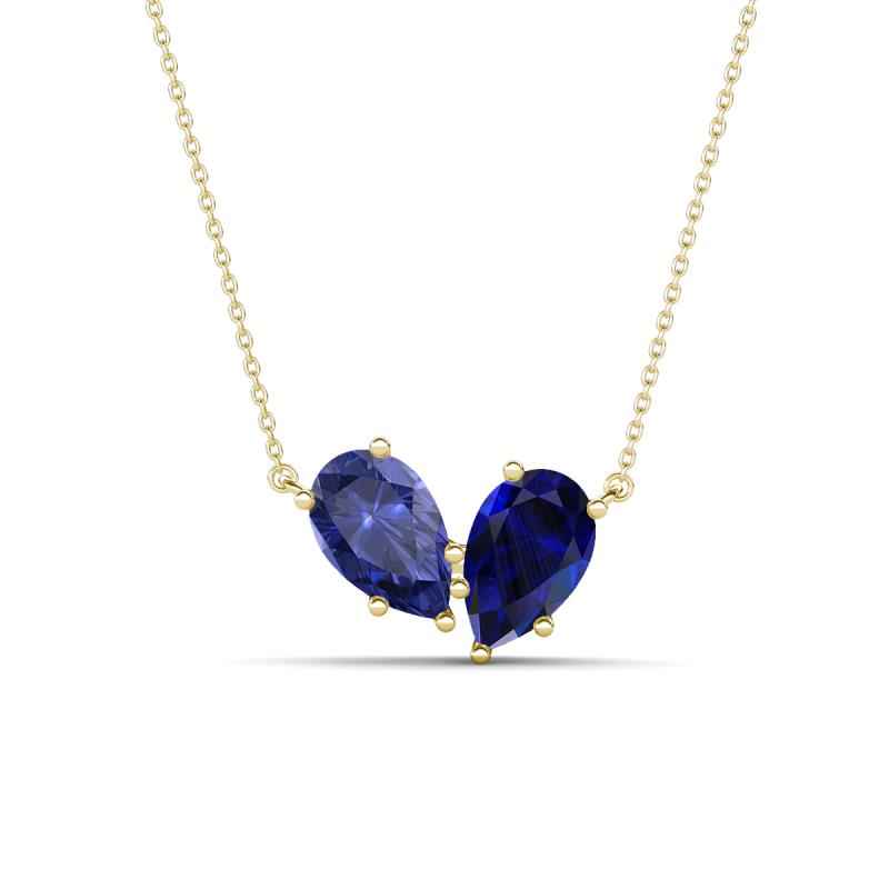 Zemi 1.50 ctw Pear Shape Iolite and Lab Grown Blue Sapphire (7x5 mm) Toi Et Moi Pendant Necklace 