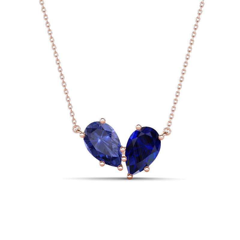 Zemi 1.50 ctw Pear Shape Iolite and Lab Grown Blue Sapphire (7x5 mm) Toi Et Moi Pendant Necklace 