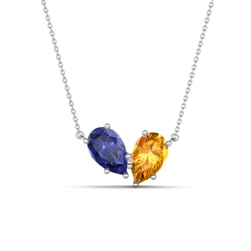 Zemi 1.25 ctw Pear Shape Iolite and Citrine (7x5 mm) Toi Et Moi Pendant Necklace 
