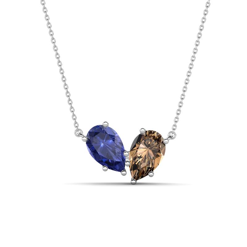 Zemi 1.25 ctw Pear Shape Iolite and Smoky Quartz (7x5 mm) Toi Et Moi Pendant Necklace 