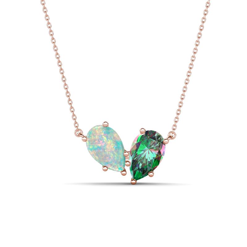 Zemi 1.21 ctw Pear Shape Opal and Created Alexandrite (7x5 mm) Toi Et Moi Pendant Necklace 