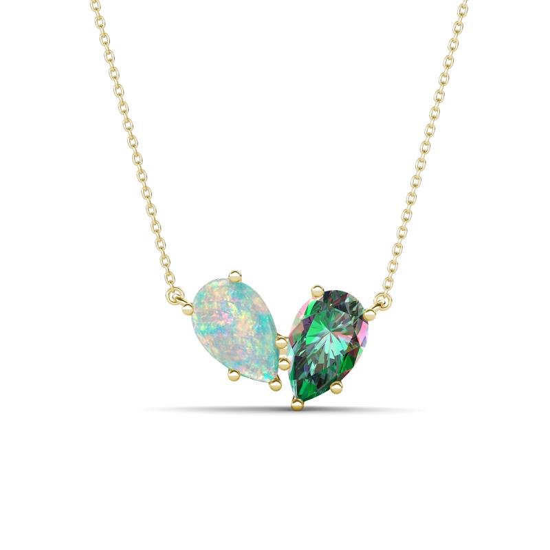 Zemi 1.21 ctw Pear Shape Opal and Created Alexandrite (7x5 mm) Toi Et Moi Pendant Necklace 