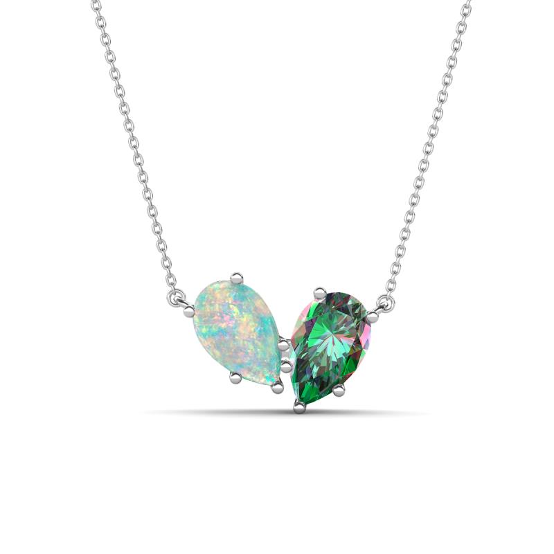 Zemi 1.21 ctw Pear Shape Opal and Created Alexandrite (7x5 mm) Toi Et Moi Pendant Necklace 