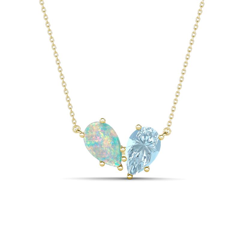 Zemi 0.95 ctw Pear Shape Opal and Aquamarine (7x5 mm) Toi Et Moi Pendant Necklace 