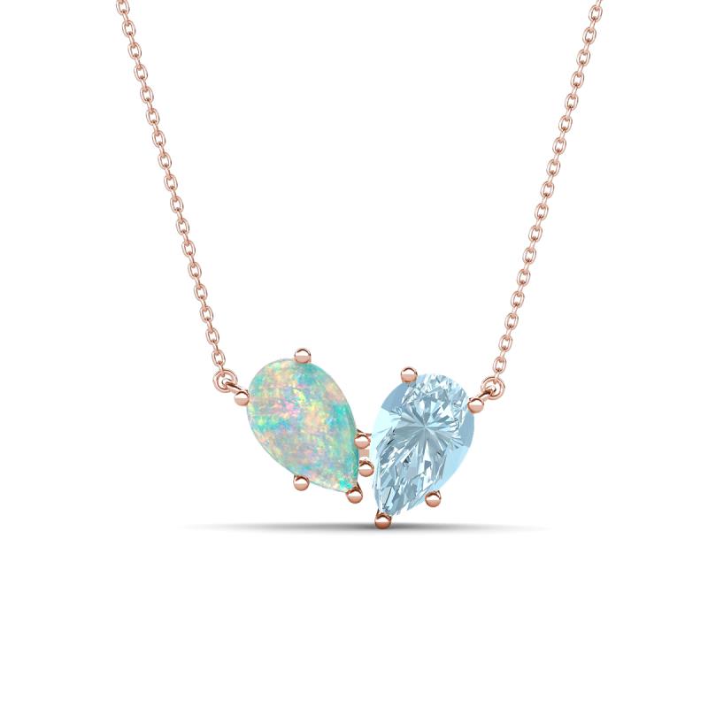 Zemi 0.95 ctw Pear Shape Opal and Aquamarine (7x5 mm) Toi Et Moi Pendant Necklace 