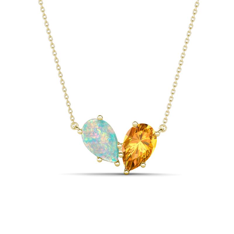 Zemi 1.00 ctw Pear Shape Opal and Citrine (7x5 mm) Toi Et Moi Pendant Necklace 
