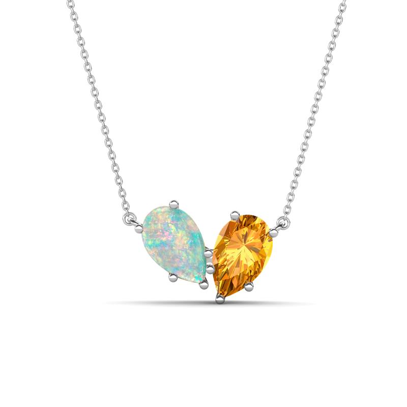Zemi 1.00 ctw Pear Shape Opal and Citrine (7x5 mm) Toi Et Moi Pendant Necklace 
