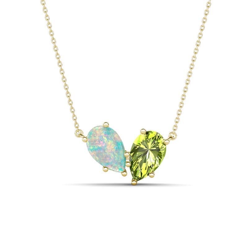 Zemi 1.15 ctw Pear Shape Opal and Peridot (7x5 mm) Toi Et Moi Pendant Necklace 