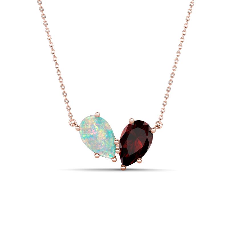 Zemi 1.25 ctw Pear Shape Opal and Red Garnet (7x5 mm) Toi Et Moi Pendant Necklace 