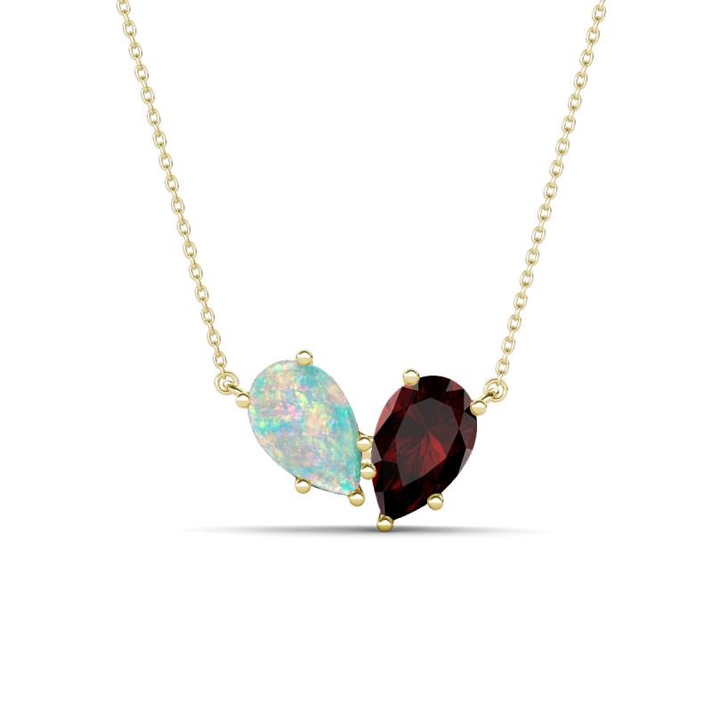 Zemi 1.25 ctw Pear Shape Opal and Red Garnet (7x5 mm) Toi Et Moi Pendant Necklace 