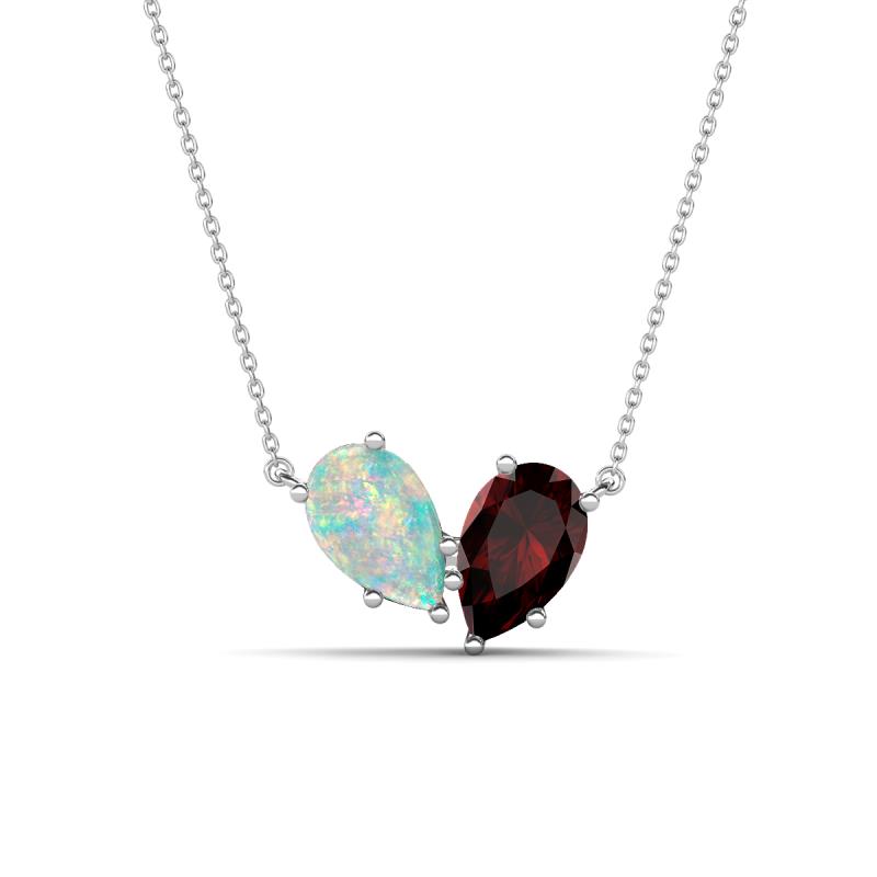 Zemi 1.25 ctw Pear Shape Opal and Red Garnet (7x5 mm) Toi Et Moi Pendant Necklace 