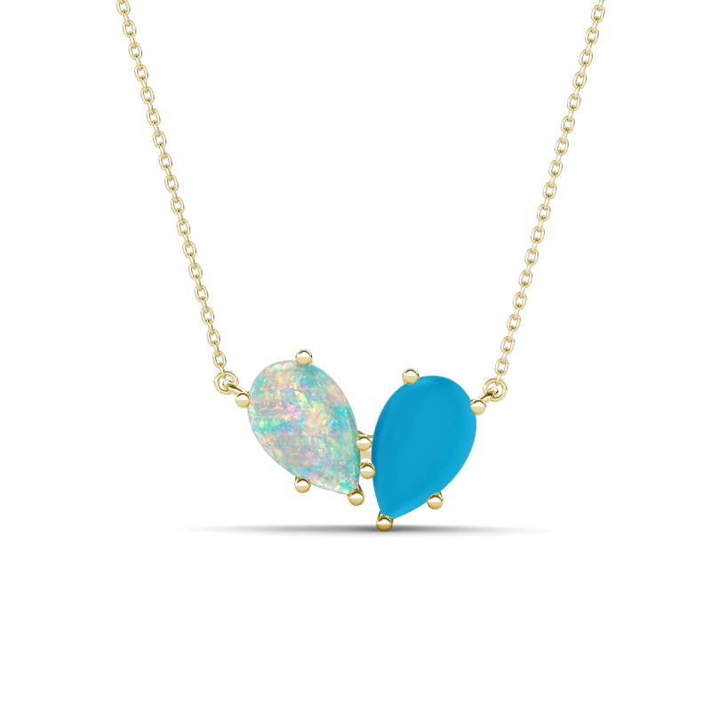 Zemi 0.70 ctw Pear Shape Opal and Turquoise (7x5 mm) Toi Et Moi Pendant Necklace 