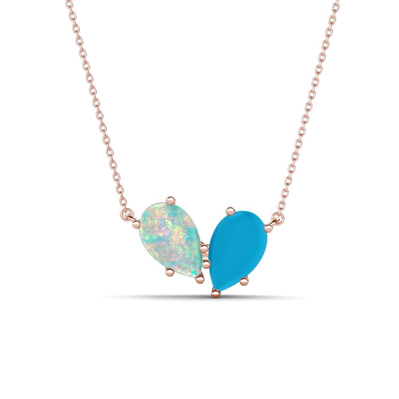 Zemi 0.70 ctw Pear Shape Opal and Turquoise (7x5 mm) Toi Et Moi Pendant Necklace 