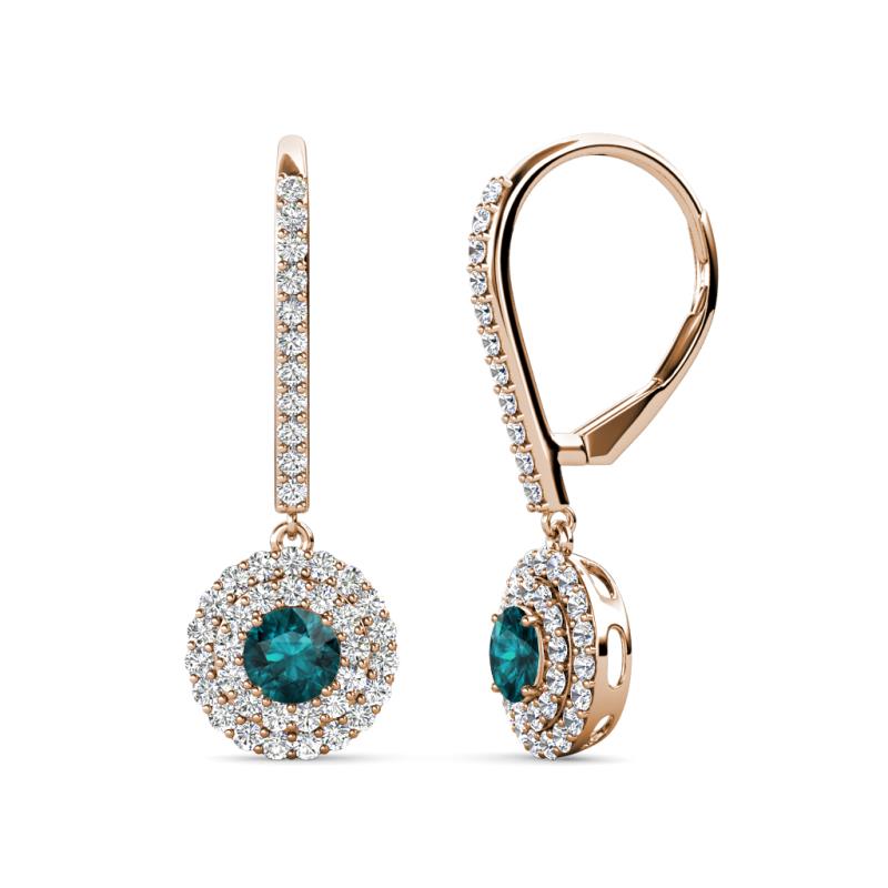 Mavra 3.5mm London Blue Topaz and Diamond Double Halo Dangling Earrings 