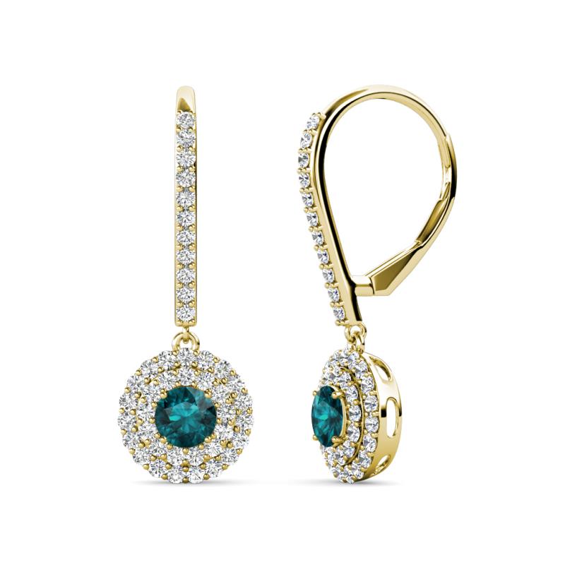 Mavra 3.5mm London Blue Topaz and Diamond Double Halo Dangling Earrings 