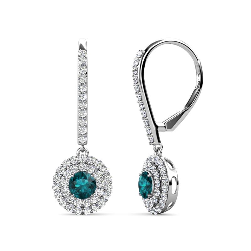 Mavra 3.5mm London Blue Topaz and Diamond Double Halo Dangling Earrings 