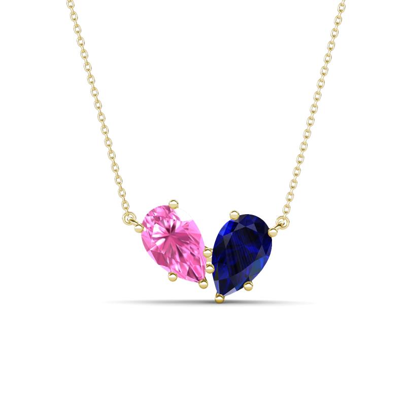 Zemi 1.80 ctw Pear Shape Created Pink Sapphire and Lab Grown Blue Sapphire (7x5 mm) Toi Et Moi Pendant Necklace 