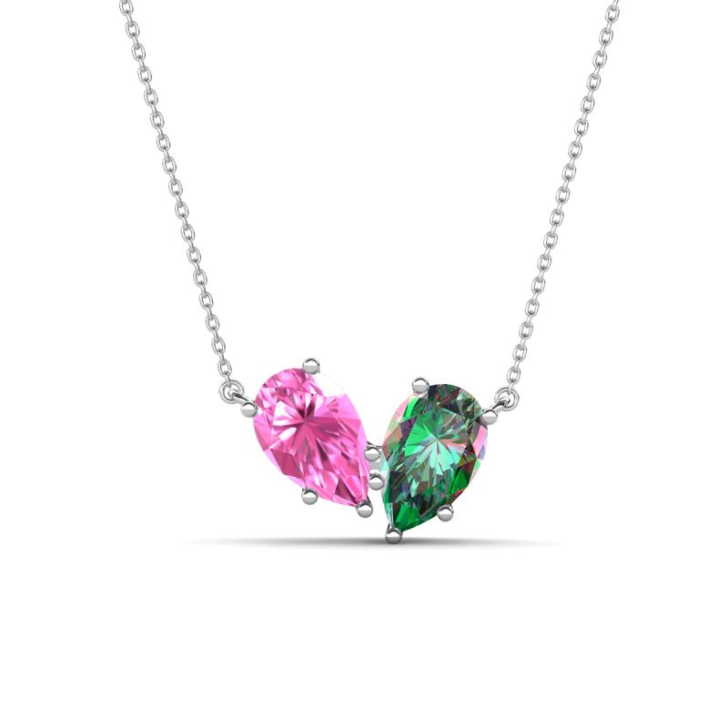 Zemi 1.76 ctw Pear Shape Created Pink Sapphire and Created Alexandrite (7x5 mm) Toi Et Moi Pendant Necklace 