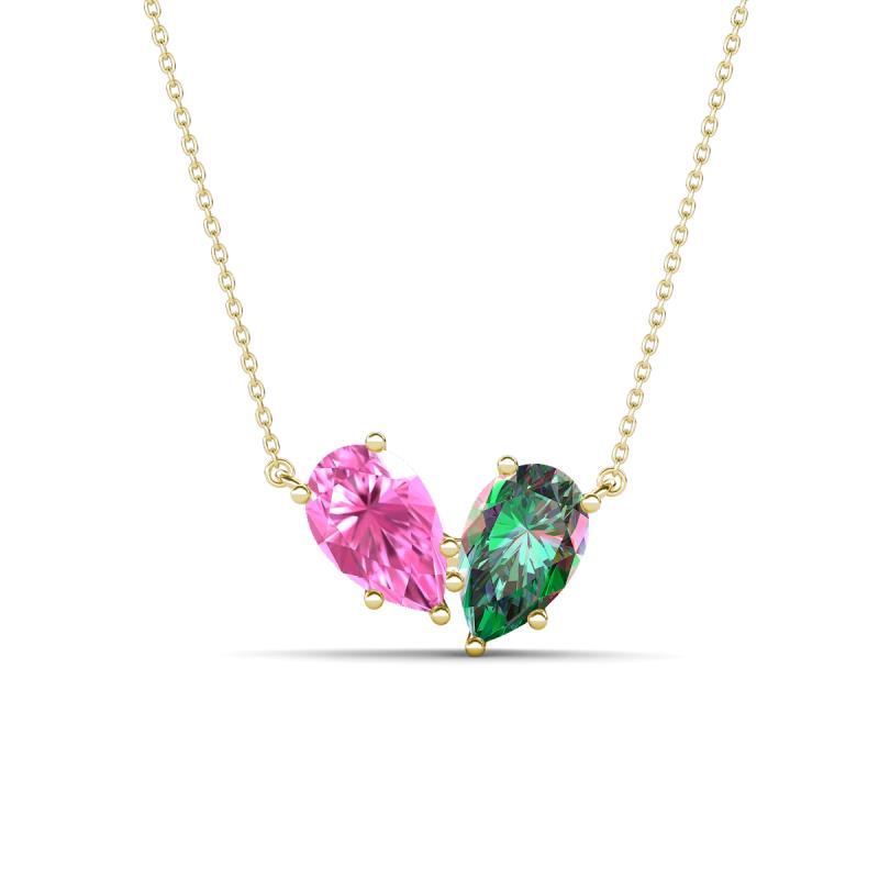 Zemi 1.76 ctw Pear Shape Created Pink Sapphire and Created Alexandrite (7x5 mm) Toi Et Moi Pendant Necklace 