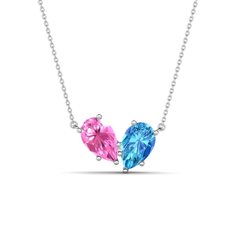 Zemi 1.75 ctw Pear Shape Created Pink Sapphire and Blue Topaz (7x5 mm) Toi Et Moi Pendant Necklace 