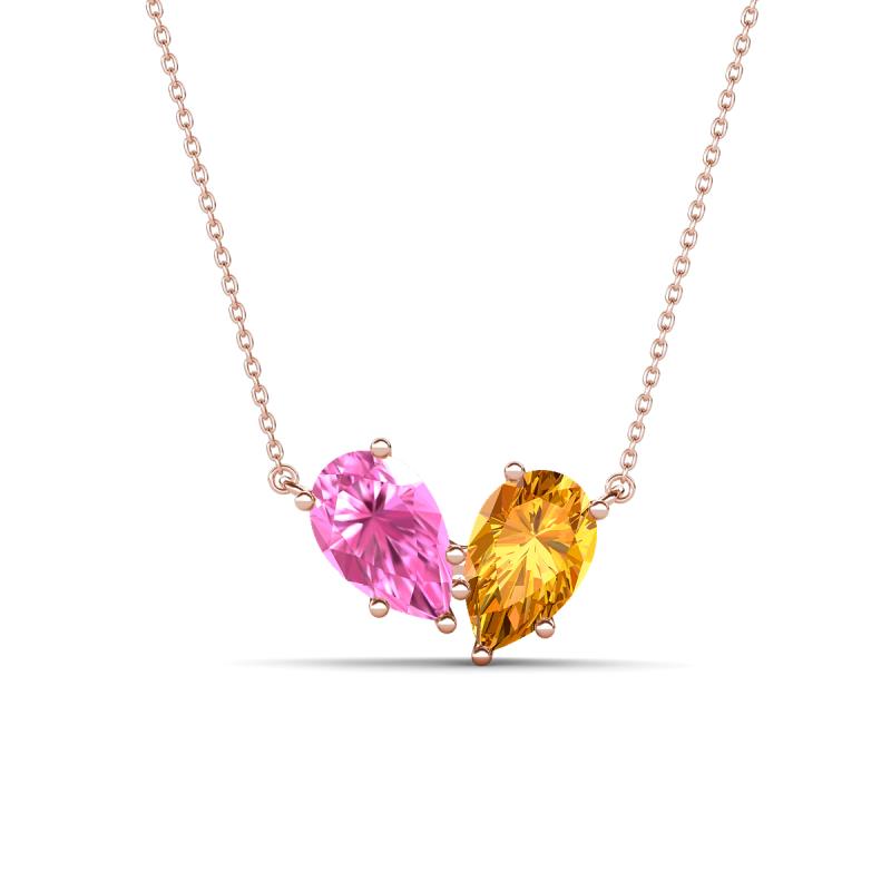 Zemi 1.55 ctw Pear Shape Created Pink Sapphire and Citrine (7x5 mm) Toi Et Moi Pendant Necklace 