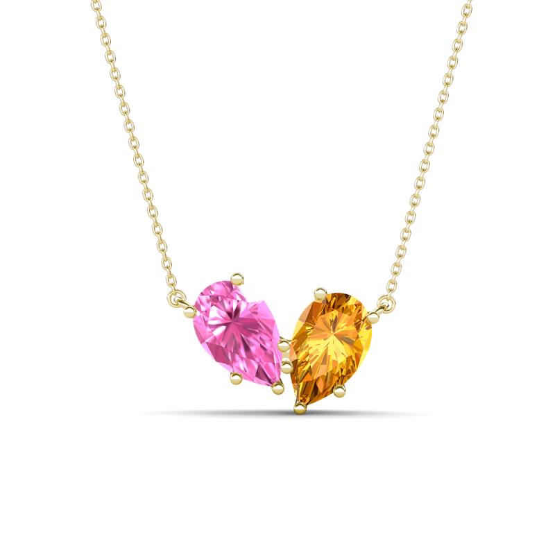Zemi 1.55 ctw Pear Shape Created Pink Sapphire and Citrine (7x5 mm) Toi Et Moi Pendant Necklace 