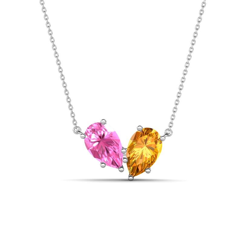 Zemi 1.55 ctw Pear Shape Created Pink Sapphire and Citrine (7x5 mm) Toi Et Moi Pendant Necklace 