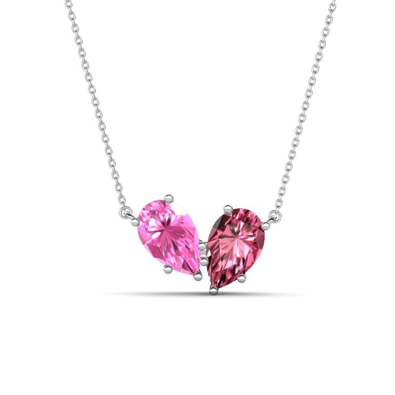 Zemi 1.60 ctw Pear Shape Created Pink Sapphire and Pink Tourmaline (7x5 mm) Toi Et Moi Pendant Necklace 
