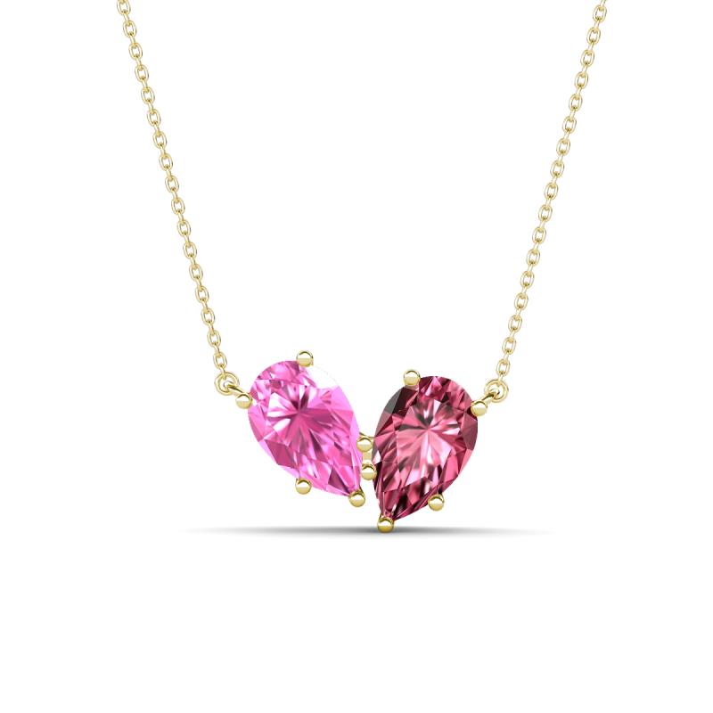 Zemi 1.60 ctw Pear Shape Created Pink Sapphire and Pink Tourmaline (7x5 mm) Toi Et Moi Pendant Necklace 