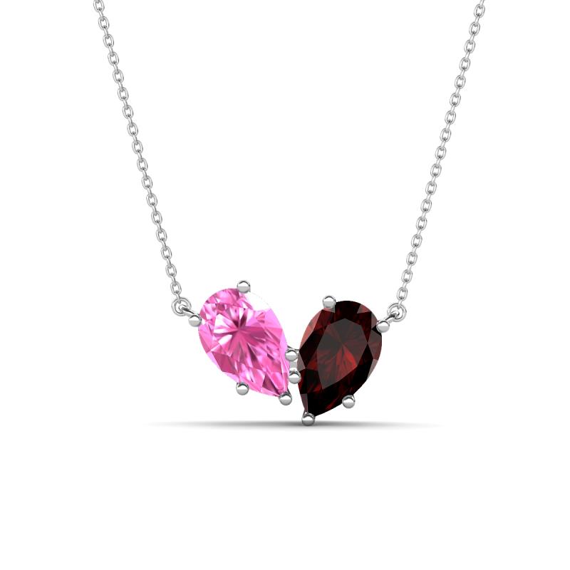 Zemi 1.80 ctw Pear Shape Created Pink Sapphire and Red Garnet (7x5 mm) Toi Et Moi Pendant Necklace 