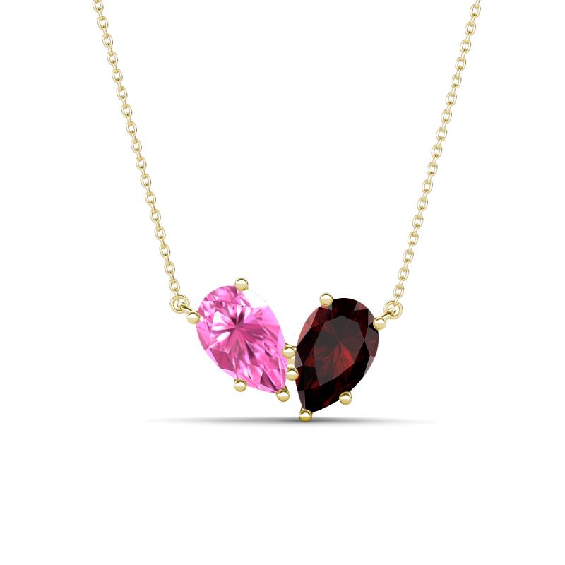 Zemi 1.80 ctw Pear Shape Created Pink Sapphire and Red Garnet (7x5 mm) Toi Et Moi Pendant Necklace 