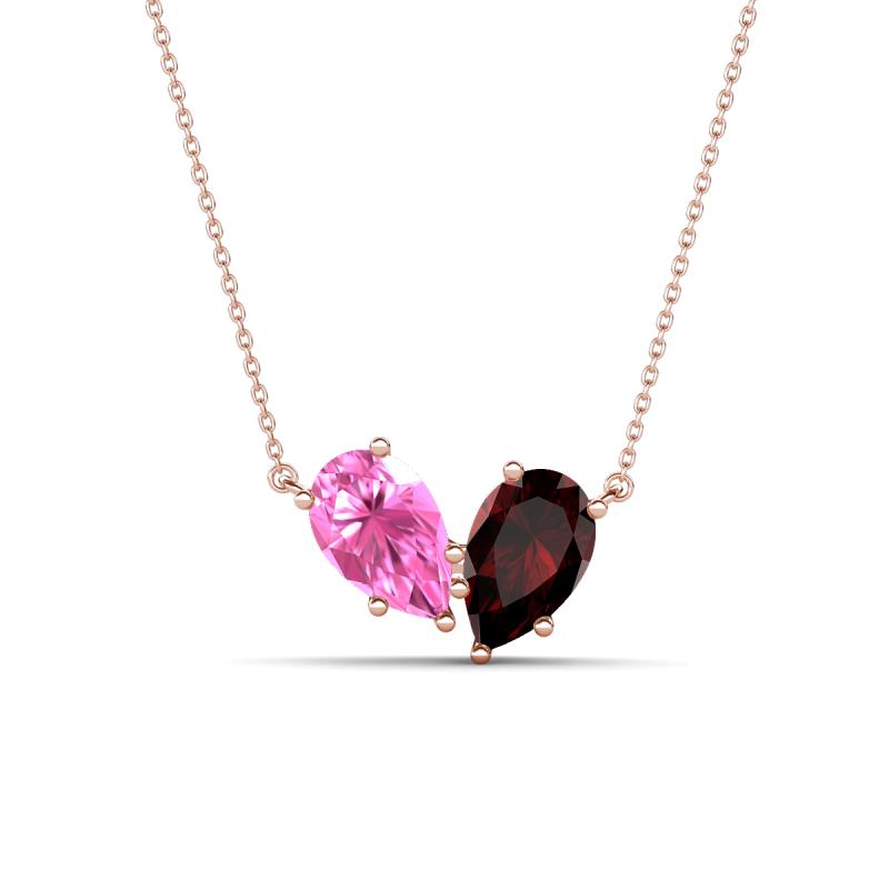 Zemi 1.80 ctw Pear Shape Created Pink Sapphire and Red Garnet (7x5 mm) Toi Et Moi Pendant Necklace 