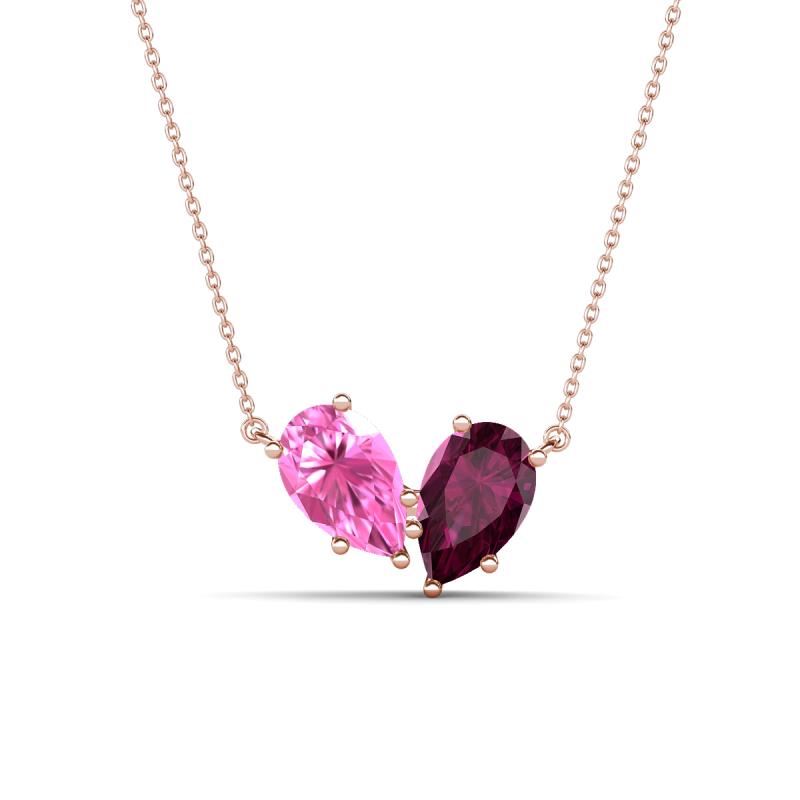 Zemi 1.80 ctw Pear Shape Created Pink Sapphire and Rhodolite Garnet (7x5 mm) Toi Et Moi Pendant Necklace 
