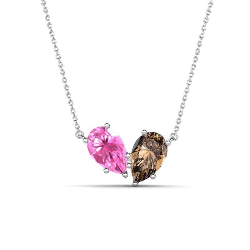 Zemi 1.55 ctw Pear Shape Created Pink Sapphire and Smoky Quartz (7x5 mm) Toi Et Moi Pendant Necklace 