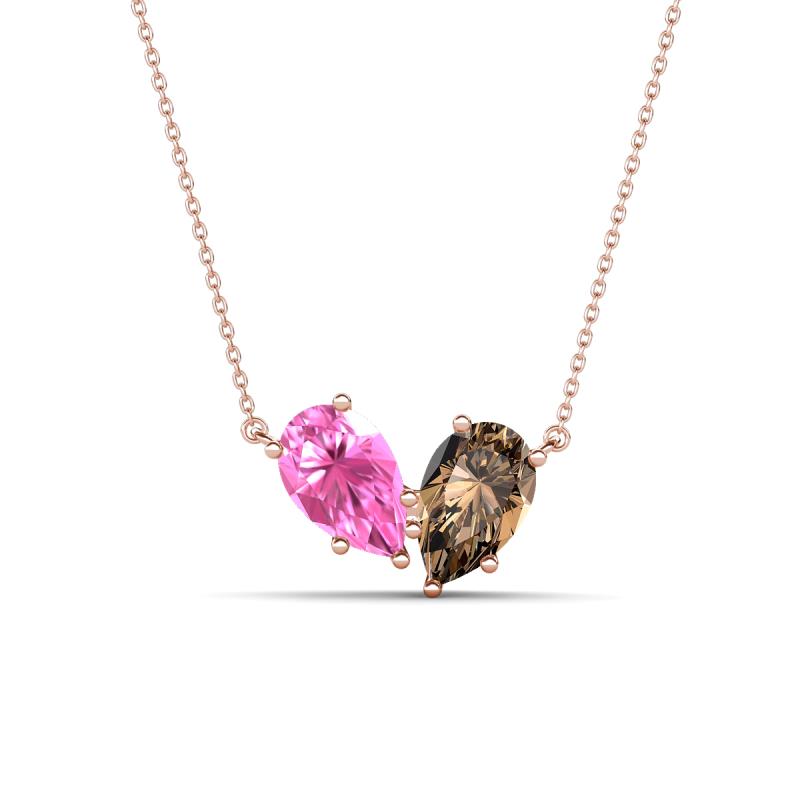 Zemi 1.55 ctw Pear Shape Created Pink Sapphire and Smoky Quartz (7x5 mm) Toi Et Moi Pendant Necklace 
