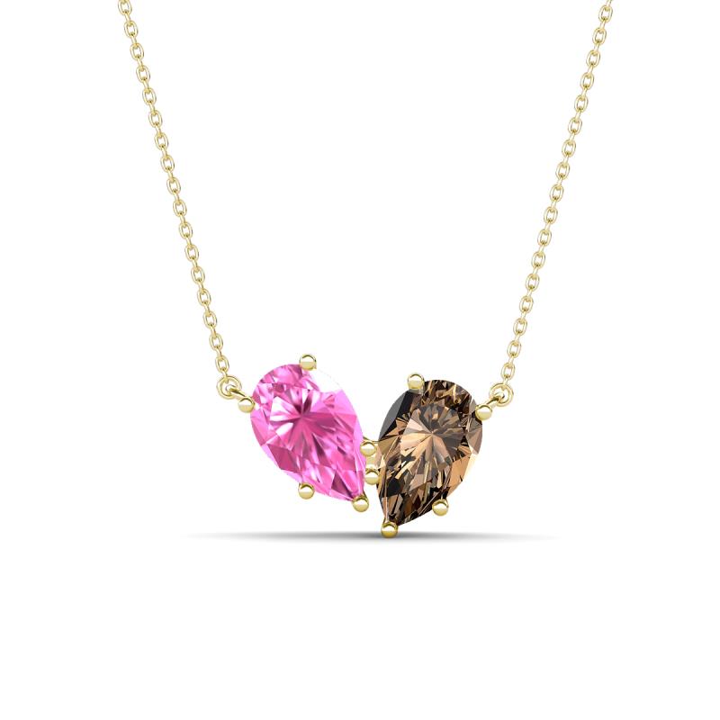 Zemi 1.55 ctw Pear Shape Created Pink Sapphire and Smoky Quartz (7x5 mm) Toi Et Moi Pendant Necklace 