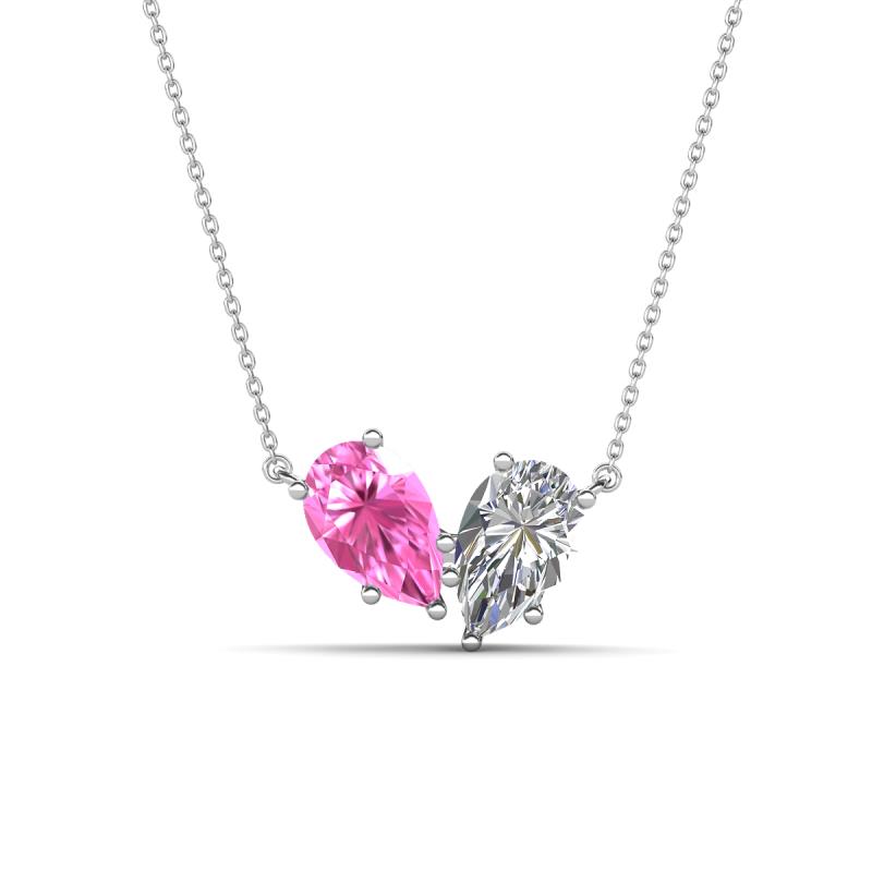 Zemi 2.20 ctw Pear Shape Created Pink Sapphire and Lab Grown Diamond (7x5 mm) Toi Et Moi Pendant Necklace 