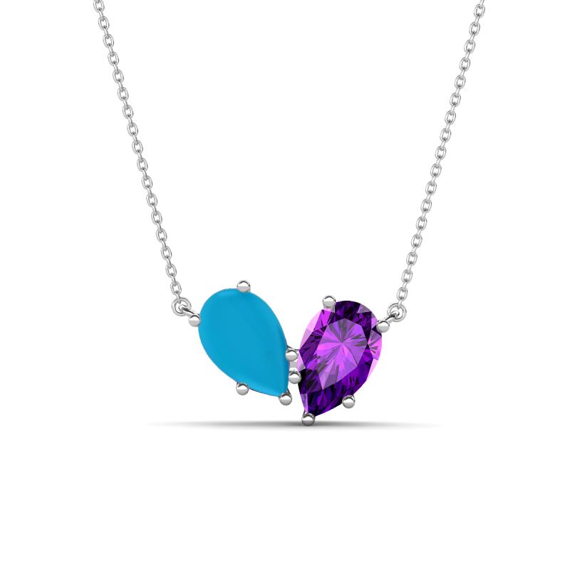 Zemi 1.00 ctw Pear Shape Turquoise and Amethyst (7x5 mm) Toi Et Moi Pendant Necklace 