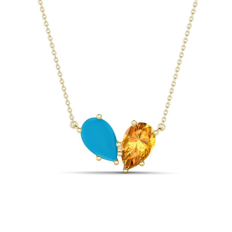 Zemi 1.00 ctw Pear Shape Turquoise and Citrine (7x5 mm) Toi Et Moi Pendant Necklace 