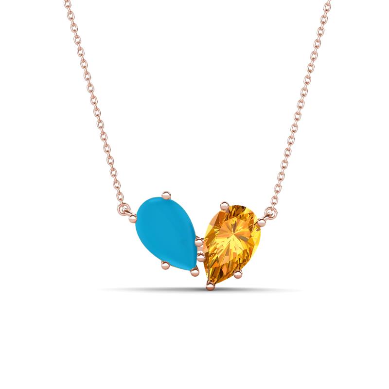 Zemi 1.00 ctw Pear Shape Turquoise and Citrine (7x5 mm) Toi Et Moi Pendant Necklace 