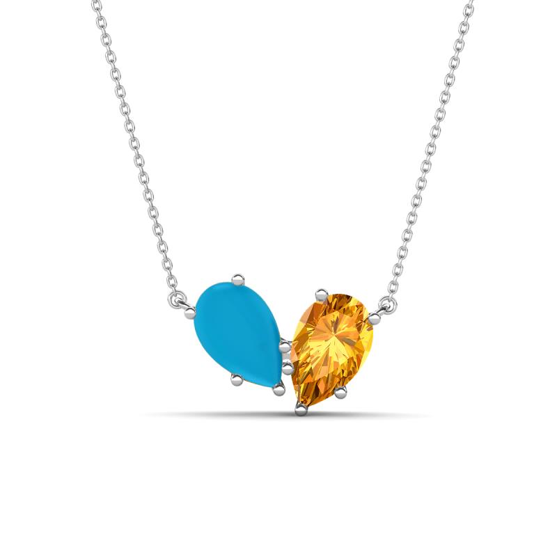 Zemi 1.00 ctw Pear Shape Turquoise and Citrine (7x5 mm) Toi Et Moi Pendant Necklace 