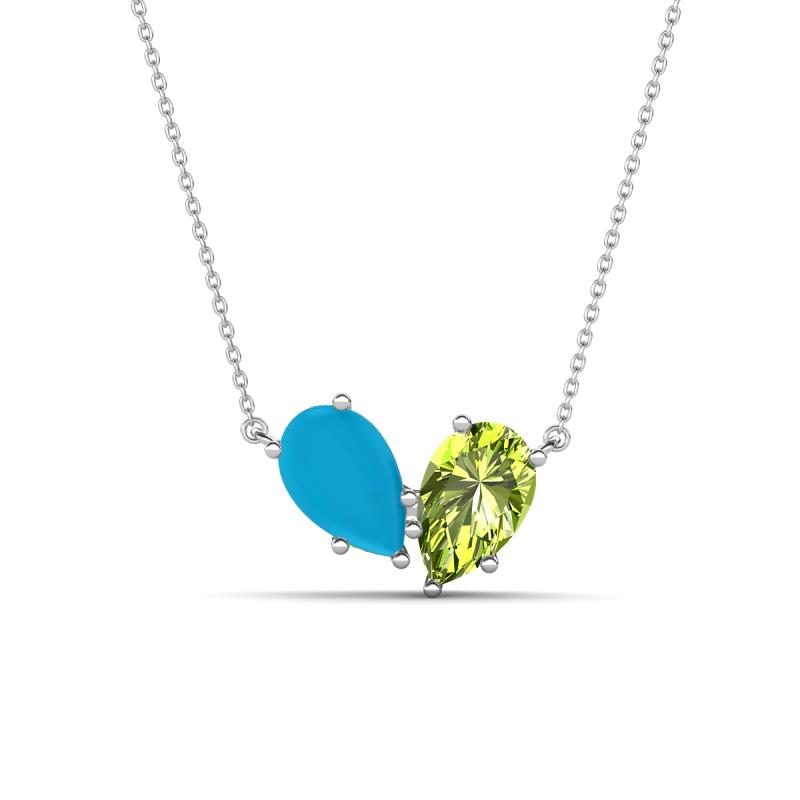 Zemi 1.15 ctw Pear Shape Turquoise and Peridot (7x5 mm) Toi Et Moi Pendant Necklace 