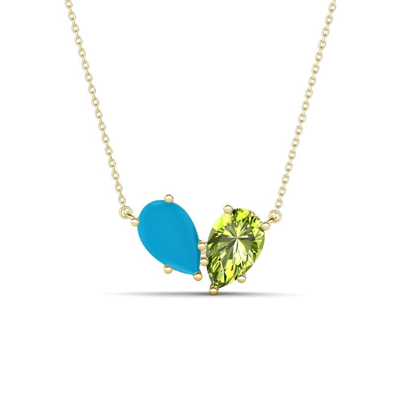 Zemi 1.15 ctw Pear Shape Turquoise and Peridot (7x5 mm) Toi Et Moi Pendant Necklace 