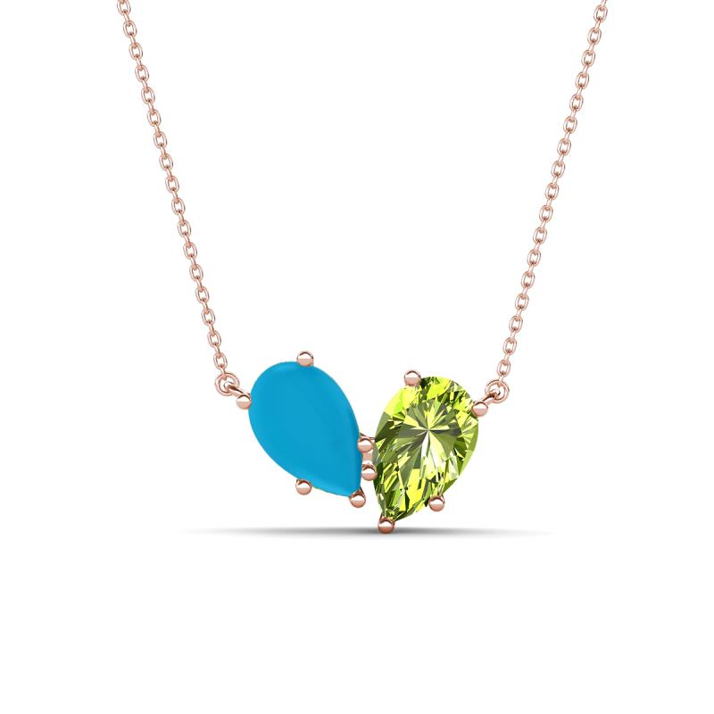 Zemi 1.15 ctw Pear Shape Turquoise and Peridot (7x5 mm) Toi Et Moi Pendant Necklace 