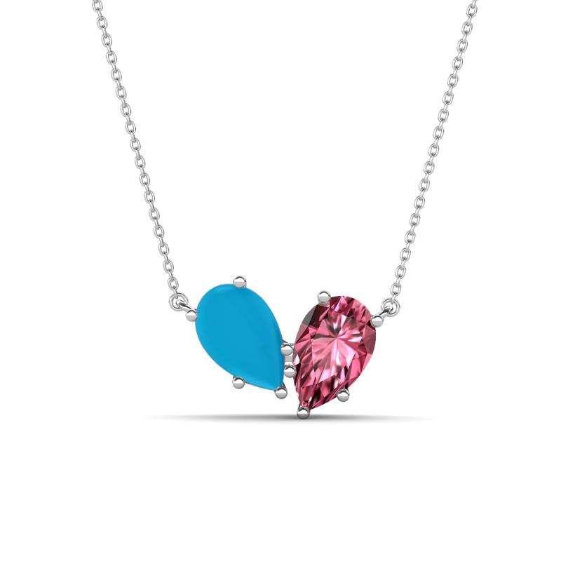 Zemi 1.05 ctw Pear Shape Turquoise and Pink Tourmaline (7x5 mm) Toi Et Moi Pendant Necklace 