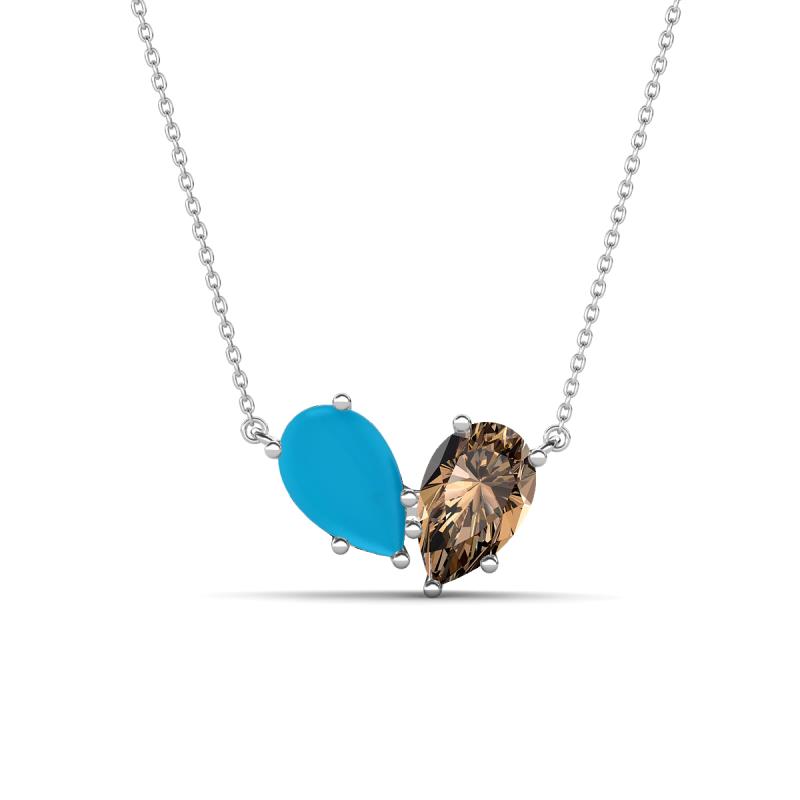 Zemi 1.00 ctw Pear Shape Turquoise and Smoky Quartz (7x5 mm) Toi Et Moi Pendant Necklace 