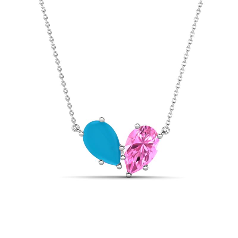Zemi 1.25 ctw Pear Shape Turquoise and Lab Grown Pink Sapphire (7x5 mm) Toi Et Moi Pendant Necklace 