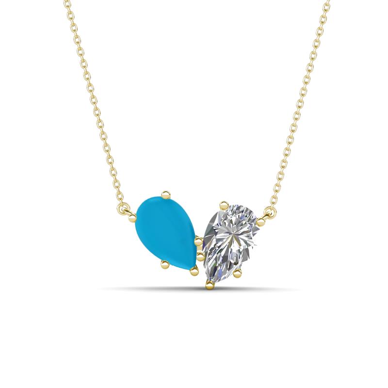 Zemi 1.65 ctw Pear Shape Turquoise and Lab Grown Diamond (7x5 mm) Toi Et Moi Pendant Necklace 