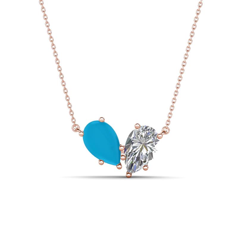 Zemi 1.15 ctw Pear Shape Turquoise and Natural Diamond (7x5 mm) Toi Et Moi Pendant Necklace 
